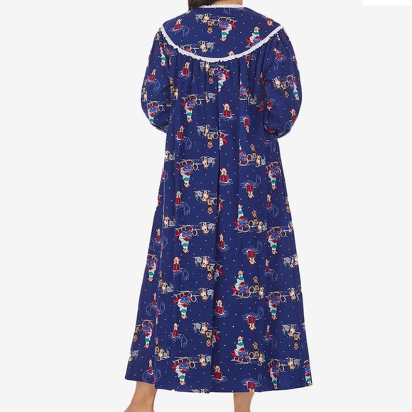 NWT Lanz of Salzburg lace long flannel cotton nightgown christmas holiday print - Picture 7 of 17